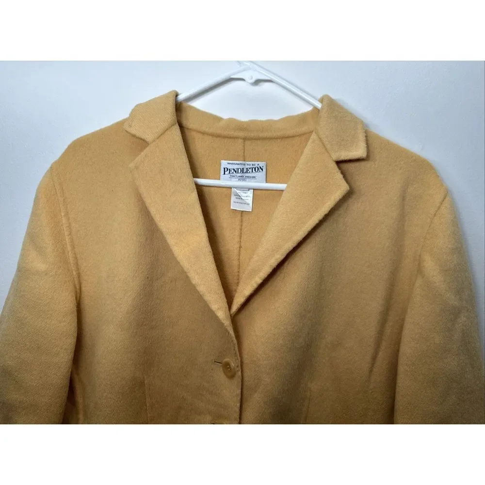 PENDLETON Blazer Petite Large Yellow Merino Wool Jacket Button Pockets Butternut